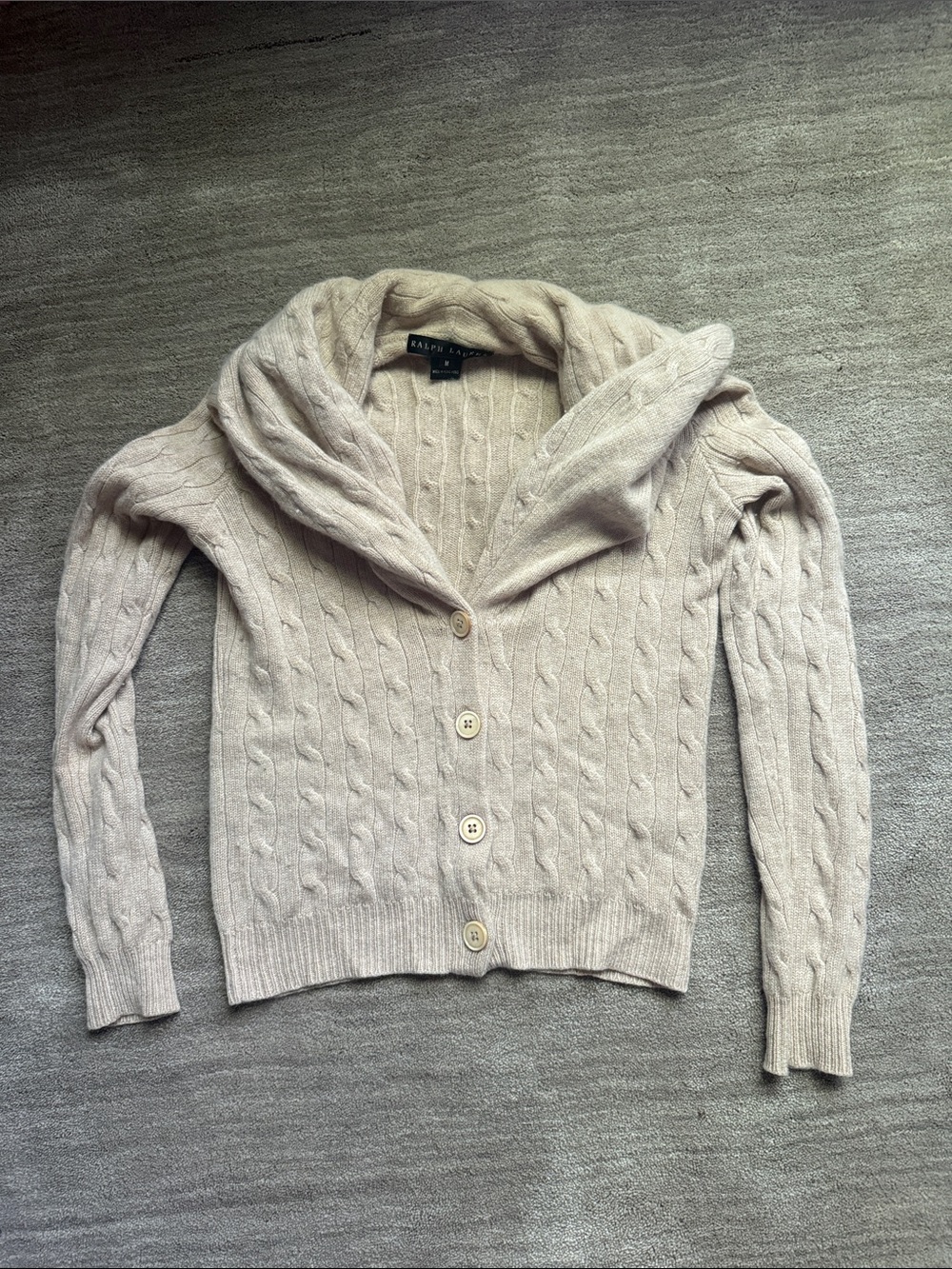 Ralph Lauren black label cashmere cardigan sweater cable knit wide collar